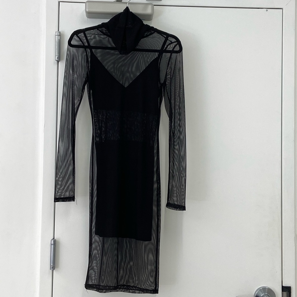 Black Bead Black Dress & Sheer Mesh Set - Size M